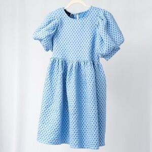 Blue Puff Sleeve Babydoll Dress